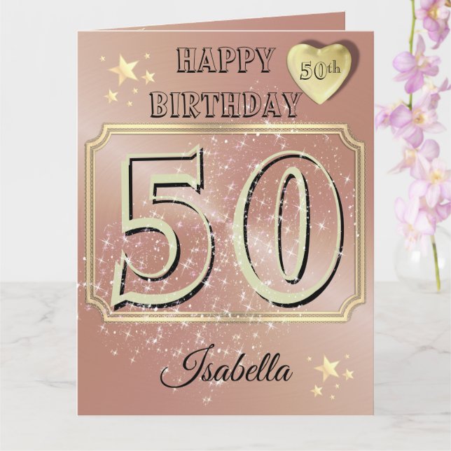 Custom Rose Gold Personalised 50th Birthday Card (Orchid)