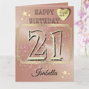 Custom Rose Gold Personalized 21st Birthday Card
