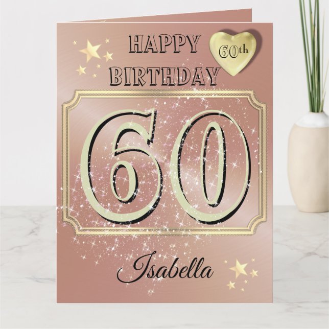 Custom Rose Gold Personalized 60th Birthday Card (Front)