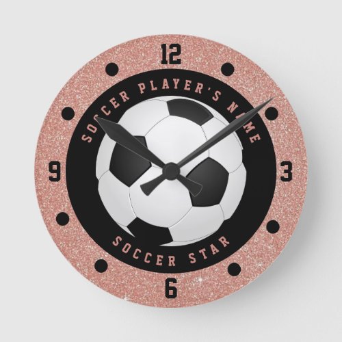 Custom Rose Gold Pink Girls Soccer Ball Football Round Clock