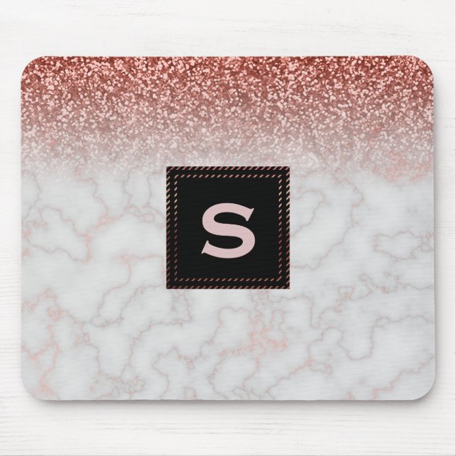 Custom Rose Gold Pink Glitter Ombre Marble Mouse Pad (Front)