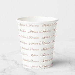 Custom rose gold script couple name text elegant paper cups
