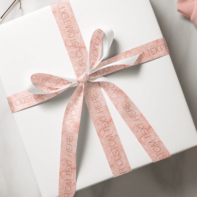Custom Rose Gold Text + Pink Marble Quartz Gift Satin Ribbon (Creator Uploaded)