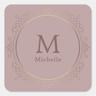 Custom Rose Gold Trendy Monogram Elegant Template Square Sticker
