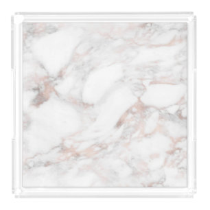 Custom Rose Gold White Marble Elegant Template Acrylic Tray