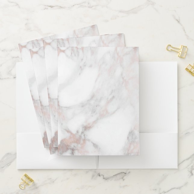 Custom Rose Gold White Marble Template Elegant Pocket Folder (In Situ)
