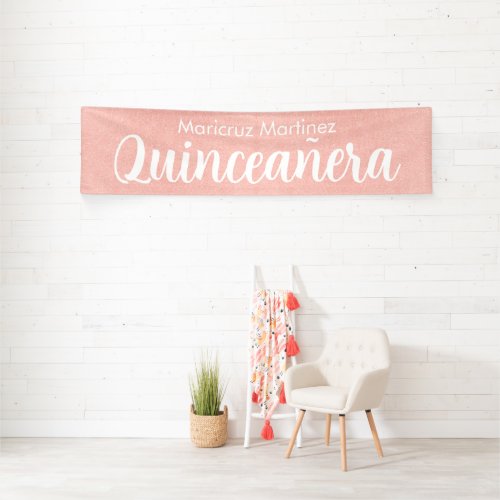 Custom Rose Gold White Quinceaera Banner