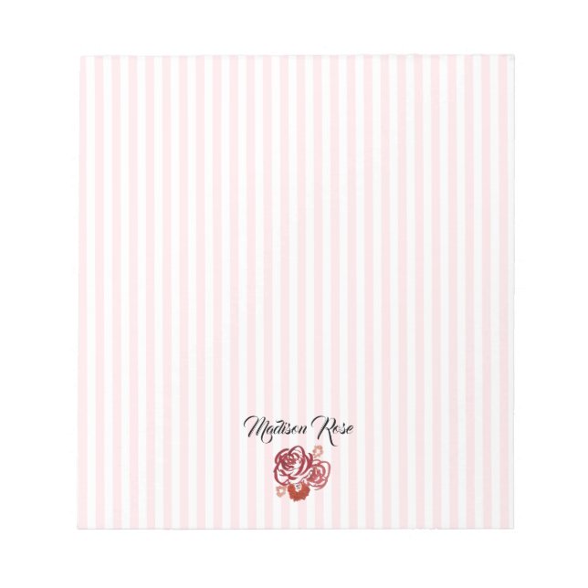 Custom Rose Painting Stripe Preppy Notepad (Front)