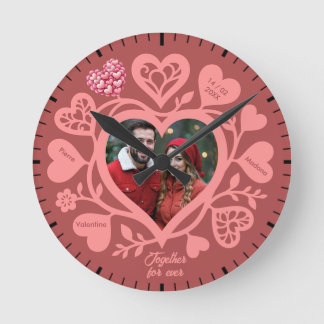 Custom Rose Photo Heart Wall Clock