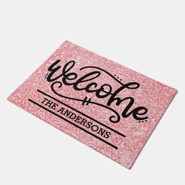 Custom Rose Pink Welcome Doormat (Angled)