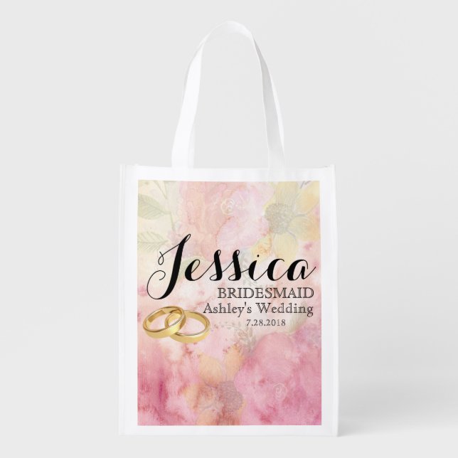 Custom Rose & Wedding Ring Bridesmaid Tote Bag (Front)