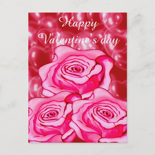 Custom Rose with 3d hearts Holiday Postcard (Front)