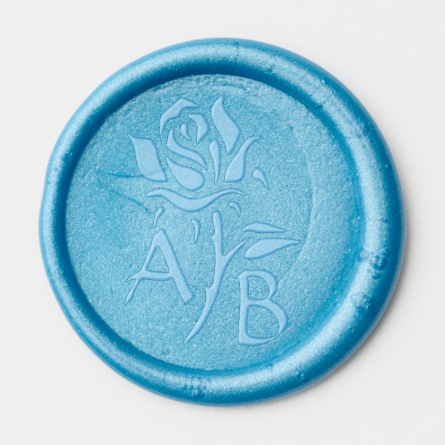 Custom Rose With Monogram Adhesive Wax Seal Sticker (Front)