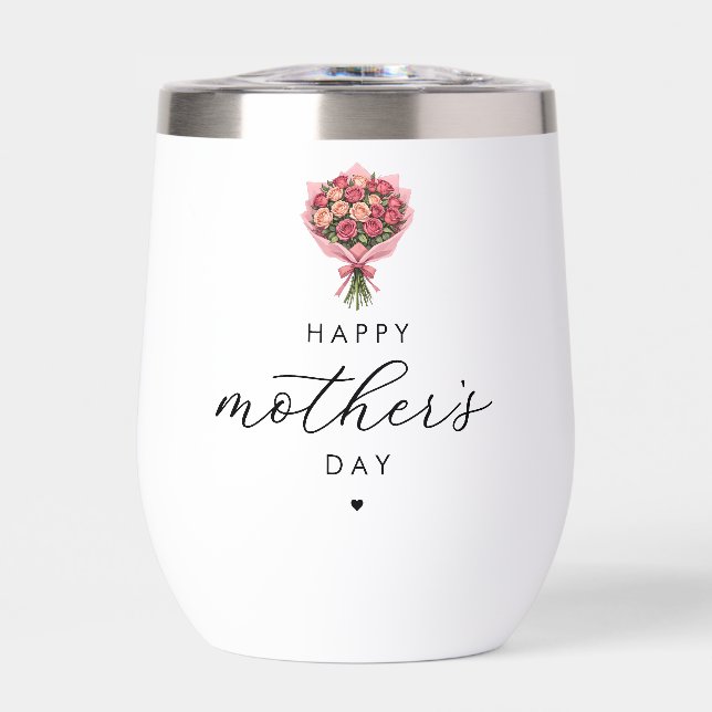 Custom Roses Bouquet Happy Mother's Day Elegant Thermal Wine Tumbler (Front)
