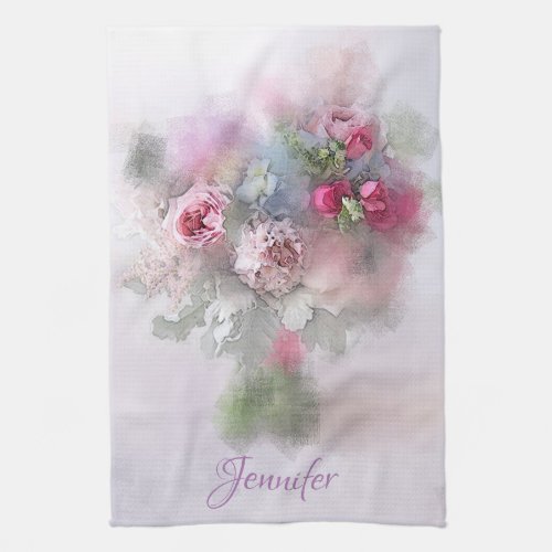 Custom Roses Bouquet Personalized Modern Floral Kitchen Towel