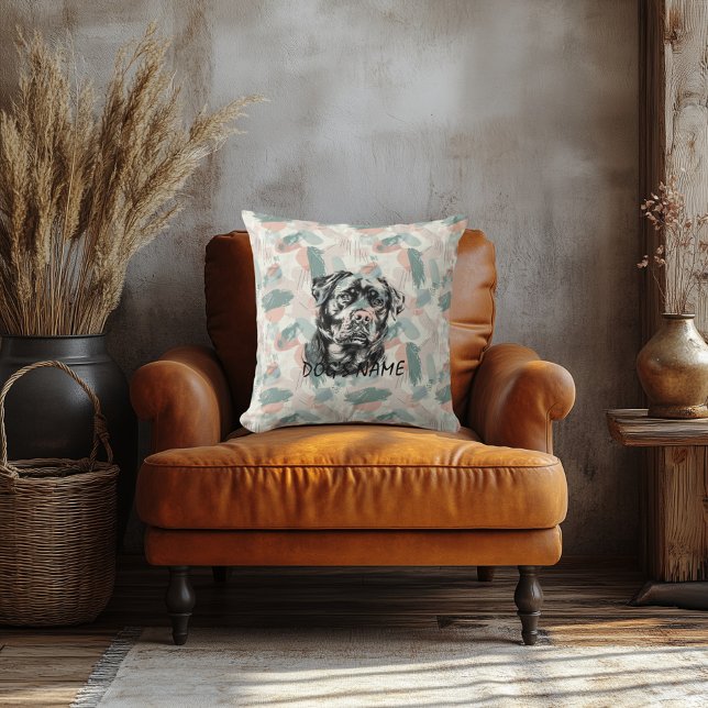 Custom Rottweiler Portrait Pillow Abstract Pattern (Creator Uploaded)
