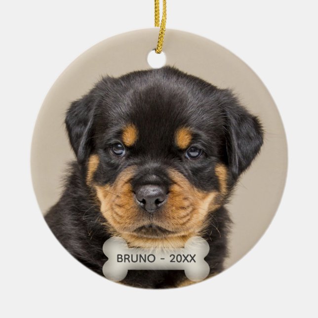 Custom Rottweiler Puppy Dog Photo Ceramic Ornament (Front)