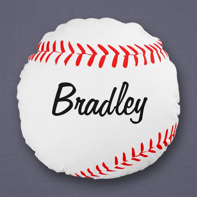 Custom Round Baseball Throw Pillow (Round baseball pillow with custom player name or text)