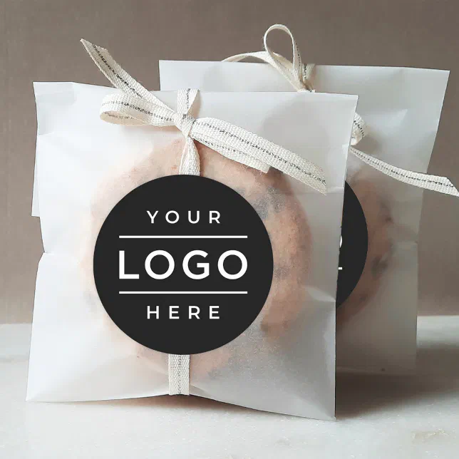 Custom Round Black Business Logo Promo Classic Round Sticker | Zazzle