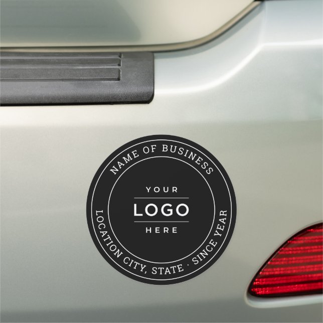 Custom Round Black Business Name Logo Car Magnet (In Situ)