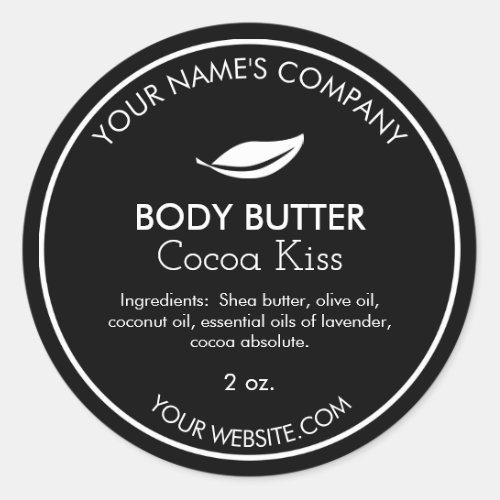 Custom Round Body Butter Labels Black White Modern