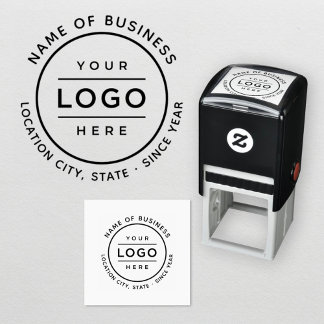 Custom Round Business Name and Logo Self-inking Stamp