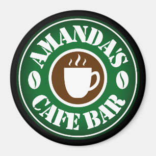 Custom round cafe bar logo magnet for coffee lover