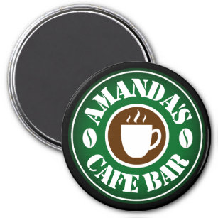 Custom round cafe bar logo magnet for coffee lover