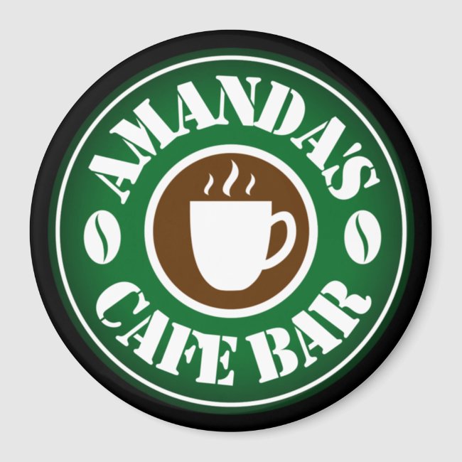 Custom round cafe bar logo magnet for coffee lover