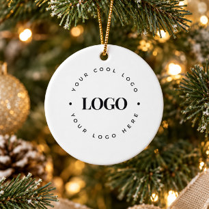 Custom Round Circle Business Logo White Christmas Ceramic Ornament