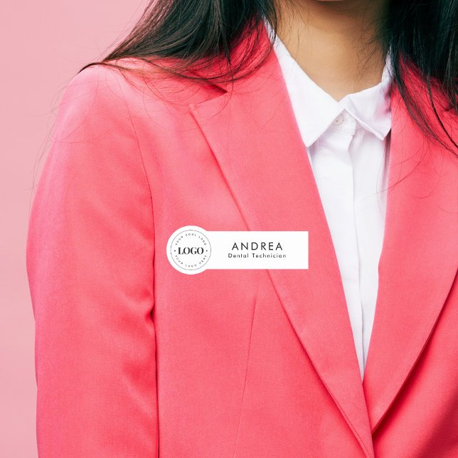 Custom Round Circle Logo Black White Dental Staff Name Tag (Creator Uploaded)
