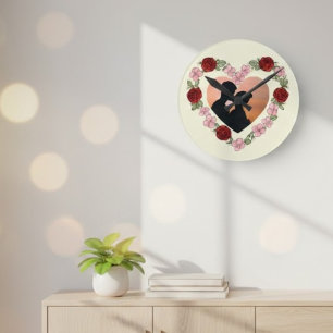 Custom Round Clock with Floral Heart Photo
