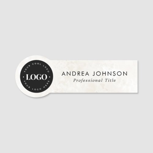 Custom Round Company Business Logo Chic Marble Name Tag