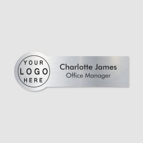 Custom Round Company Logo Metallic Silver Name Tag