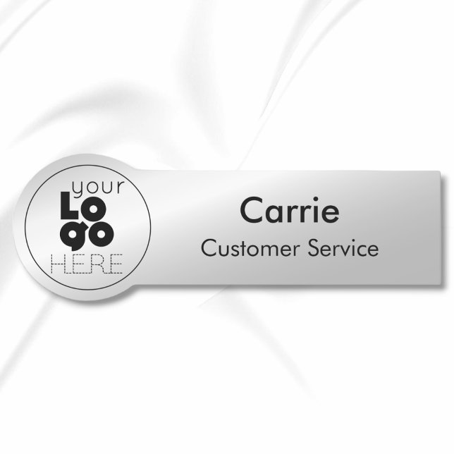 Custom Round Company Logo Metallic Silver Name Tag (Creator Uploaded)