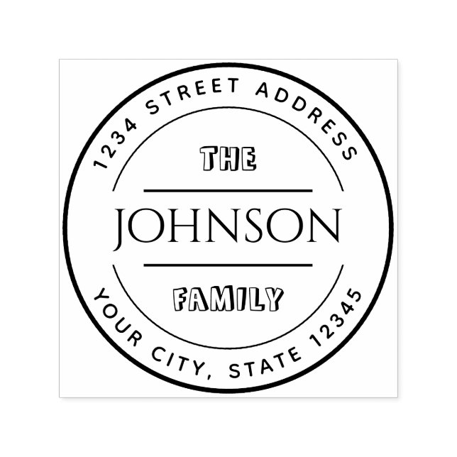 Custom Round Family Name Return Address Self-inking Stamp (Design)