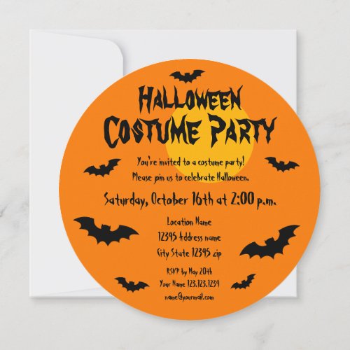 Custom round Halloween costume party invitations