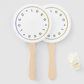 Custom Round Logo and Blue Silver Golden Frame Hand Fan