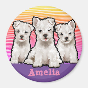 Custom round Magnet Rainbow puppies.