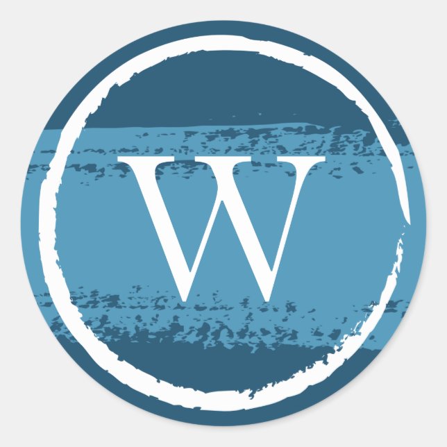 Custom Round Monogram Stickers | Blue and White (Front)