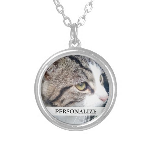 Custom round pet cat photo necklace with name