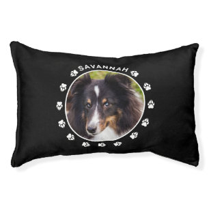 Custom Round Pet Photo Template With Paws & Name Bed