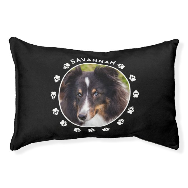 Custom Round Pet Photo Template With Paws & Name Bed (Front)