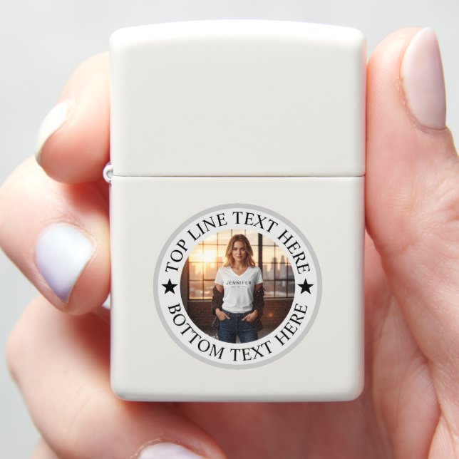 Custom Round Photo Text Circle Mark Gift Zippo Lighter (In Hand)