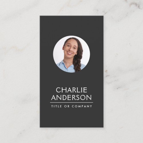Custom round photo vertical modern dark gray business card