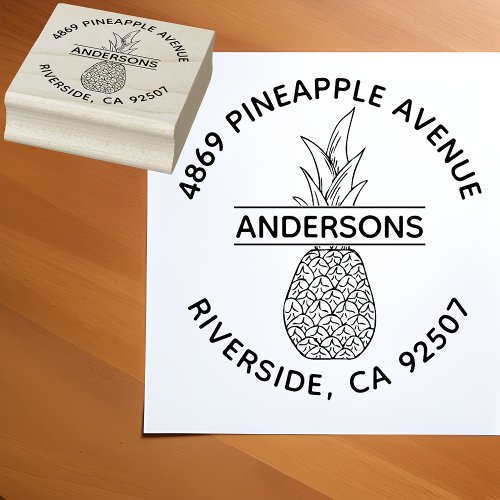 Custom Round Pineapple Return Address Rubber Stamp