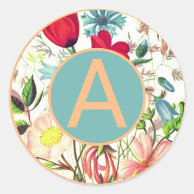 CUSTOM ROUND STICKERS FLOWERS AND INITIAL (Front)