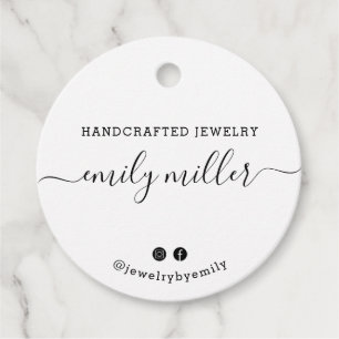 Custom Round White Script Handmade Jewelry Tag