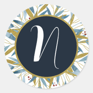 Custom Rounded Golden Frame of Branches Classic Round Sticker