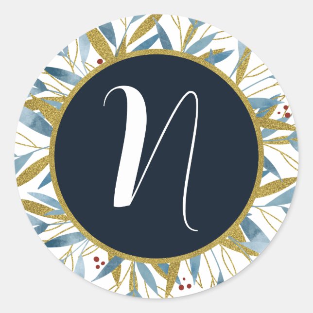 Custom Rounded Golden Frame of Branches Classic Round Sticker (Front)